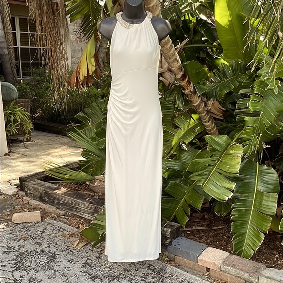 Ralph Lauren evening, beaded collar column, maxi dress with front slit - Picture 1 of 10